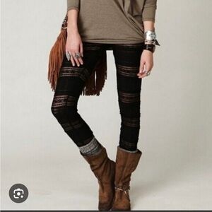Free People Lace Ruffle Leggings in Dark Green